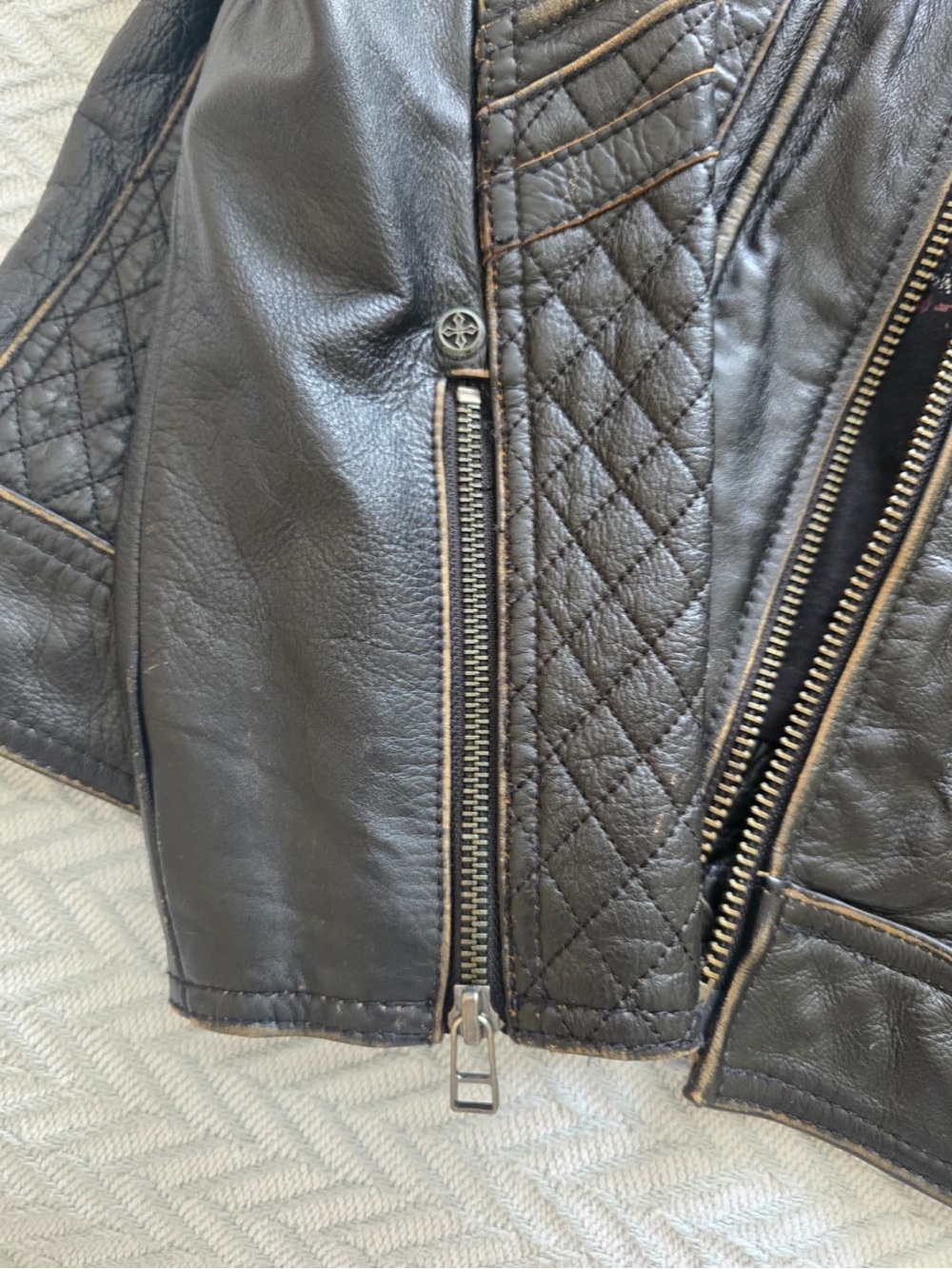 Affliction Dark Brown Embossed Leather Bomber Jacket. Limited Edition - Picture 6 of 15